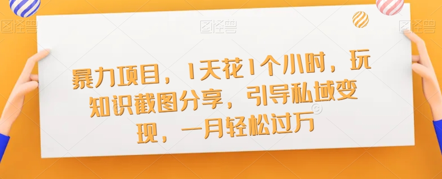 暴力项目，1天花1个小时，玩知识截图分享，引导私域变现，一月轻松过万【截图】-冒泡网