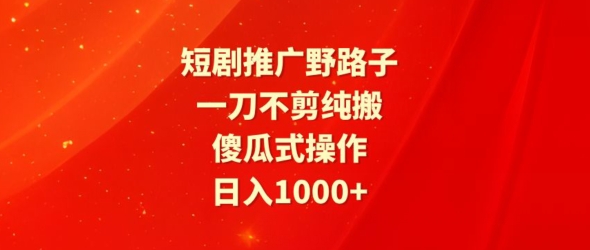 短剧推广野路子，一刀不剪纯搬运，傻瓜式操作，日入1000+-冒泡网