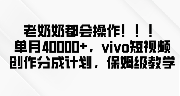 老奶奶都会操作，新平台无脑操作，单月40000+，vivo短视频创作分成计划【揭秘】-冒泡网