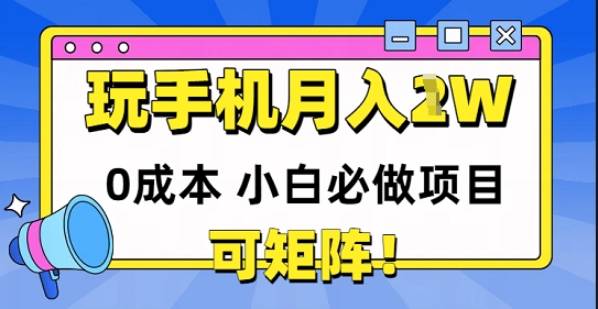0成本小白必做项目,可矩阵,玩玩手机月入1w+-冒泡网