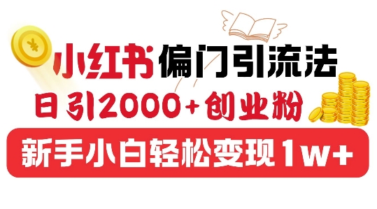 小红书偏门引流法,日引200+创业粉,新手小白轻松变现-冒泡网