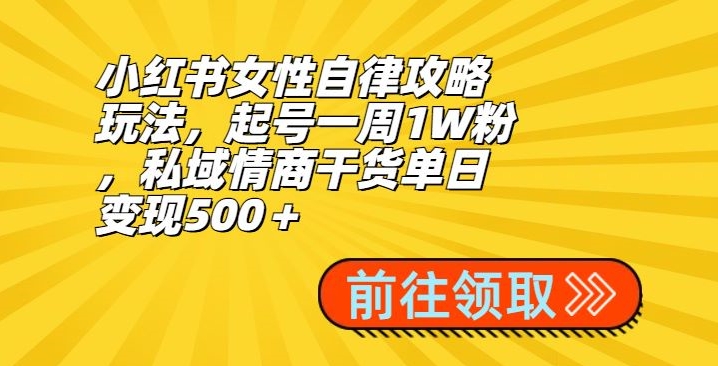 小红书女性自律攻略玩法,起号一周1W粉,私域情商干货单日变现500+-冒泡网