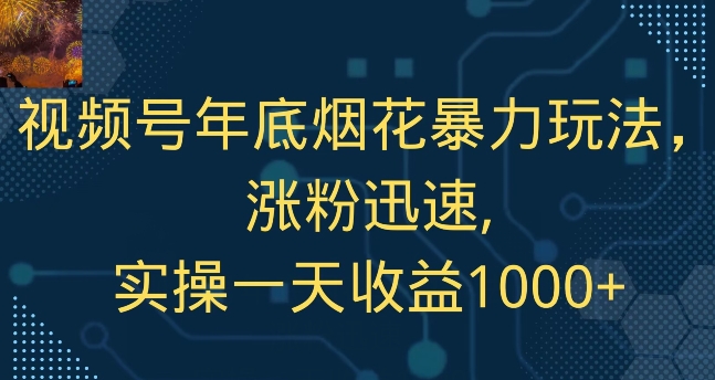 视频号年底烟花暴力玩法，涨粉迅速,实操一天收益1000+-冒泡网