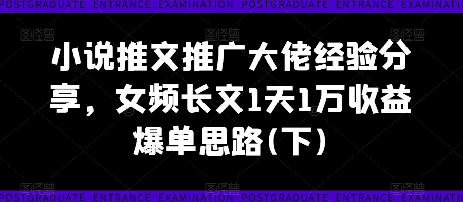 小说推文推广大佬经验分享,女频长文1天1万收益爆单思路(下)-冒泡网