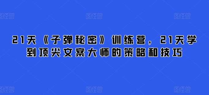 21天《子弹秘密》训练营，21天学到顶尖文案大师的策略和技巧-冒泡网