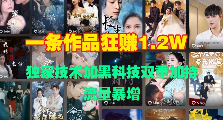 一条作品收益1.2w，独家技术加黑科技双重加持，流量暴增-冒泡网