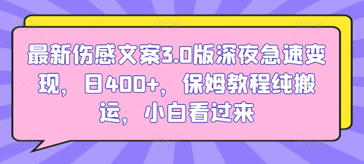 最新伤感文案3.0版深夜急速变现,日400+,保姆教程纯搬运,小白看过来-冒泡网