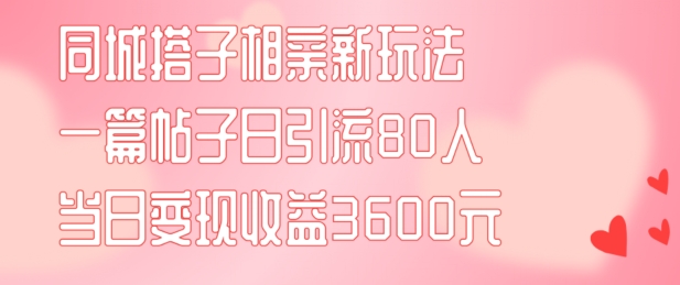 同城搭子相亲新玩法一篇帖子引流80人当日变现3600元(项目教程+实操教程)【揭秘】-冒泡网