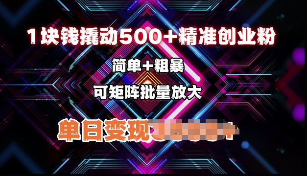 低价撬动500+精准创业粉,简单、粗暴、批量放大,单日变现多张-冒泡网