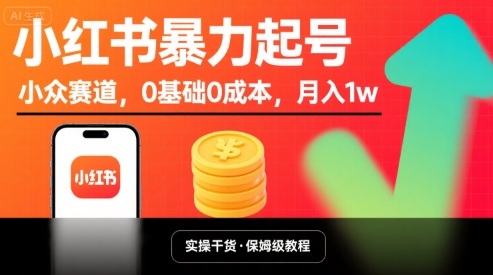 小红书暴力起号,小众赛道,0基础0成本,月入1w-冒泡网