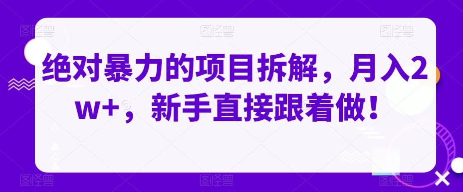 绝对暴力的项目拆解,月入2w+,新手直接跟着做!-冒泡网