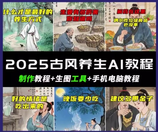 抖音AI古风养生视频教程,日入五张,轻松涨粉 10W+-冒泡网