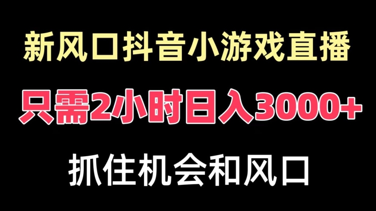 新风口抖音小游戏直播,每天只需2小时,日入3000+,小白直接上手-冒泡网