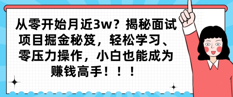 从零开始月近3w？揭秘面试项目掘金秘笈，轻松学习、零压力操作，小白也能成为赚钱高手-冒泡网