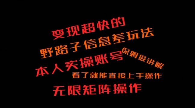 变现超快的野路子信息差玩法，本人实操账号保姆级讲解-冒泡网