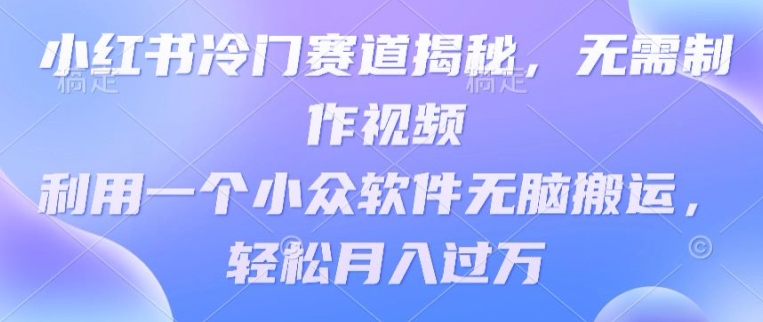 小红书冷门赛道揭秘,无需制作视频,利用一个小众软件无脑搬运,轻松月入过万-冒泡网