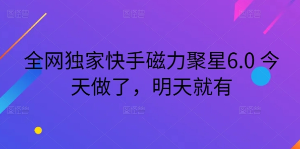 全网独家快手磁力聚星6.0 今天做了,明天就有-冒泡网