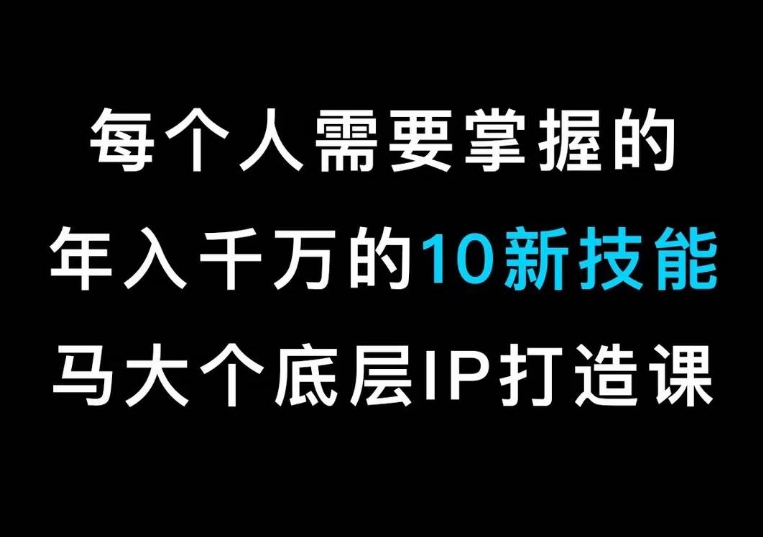 马大个的IP底层逻辑课,每个人需要掌握的年入千万的10新技能,约会底层IP打造方法!-冒泡网