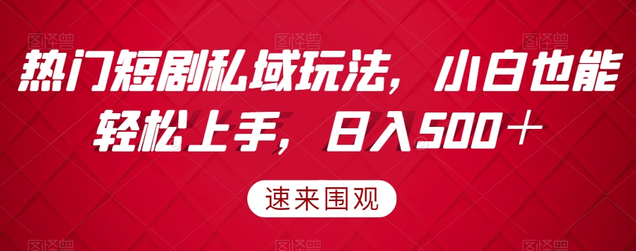 热门短剧私域玩法,小白也能轻松上手,日入500+-冒泡网