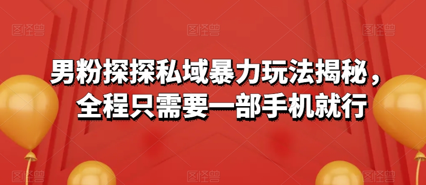 男粉探探私域暴力玩法揭秘,全程只需要一部手机就行-冒泡网