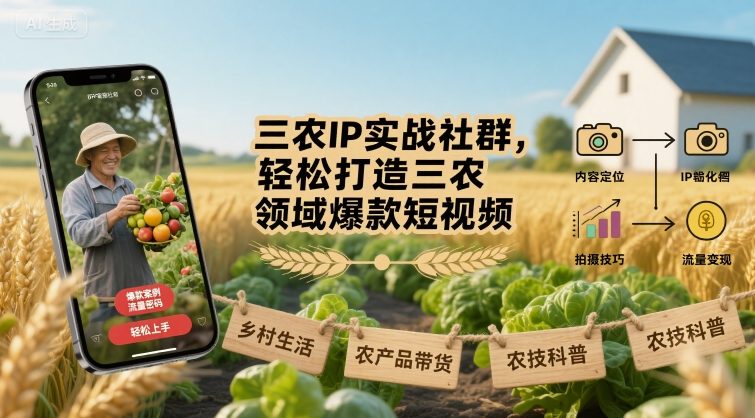 三农IP实战社群，轻松打造三农领域爆款短视频-冒泡网