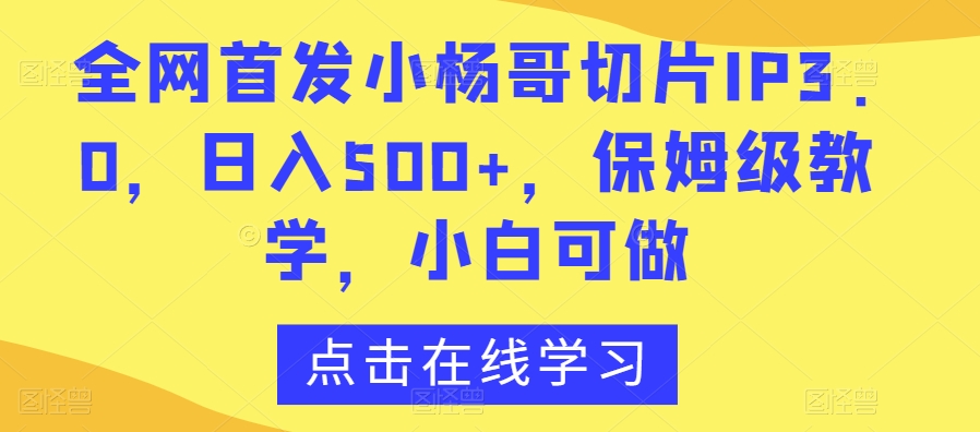 全网首发小杨哥切片IP3.0，日入500+，保姆级教学，小白可做【揭秘】-冒泡网