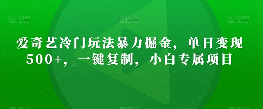 爱奇艺冷门玩法暴力掘金,单日变现500+,一键复制,小白专属项目-冒泡网