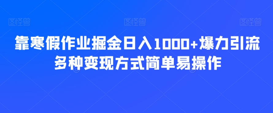 靠寒假作业掘金日入1000+爆力引流多种变现方式简单易操作-冒泡网