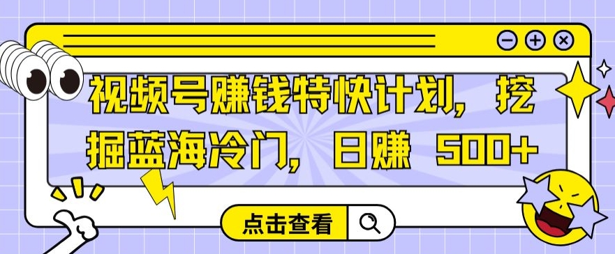 视频号赚钱特快计划,挖掘蓝海冷门,日赚 500+-冒泡网