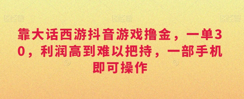 靠大话西游抖音游戏撸金,一单30,利润高到难以把持,一部手机即可操作,日入3000+【揭秘】-冒泡网