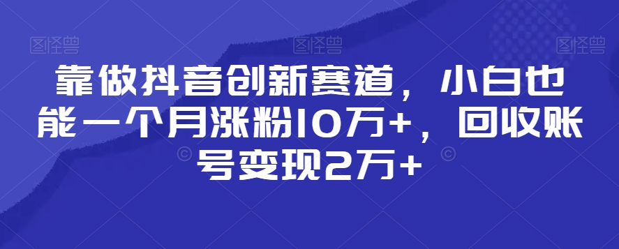 靠做抖音创新赛道，小白也能一个月涨粉10万+，回收账号变现2万+【揭秘】-冒泡网