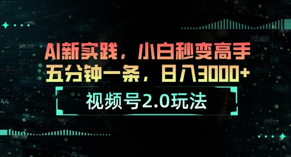 视频号2.0玩法，AI新实践，小白秒变高手，五分钟一条，小白变高手-冒泡网