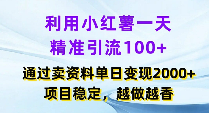 利用小红书一天精准引流100+,通过卖项目单日变现2k+,项目稳定,越做越香【揭秘】-冒泡网