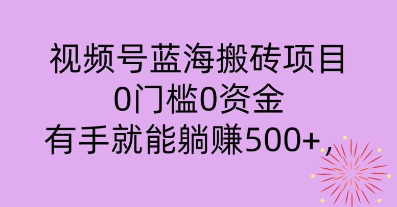视频号蓝海搬砖项目,0门槛0资金,小白轻松上手,一天30分钟日入500+,堪比捡钱-冒泡网