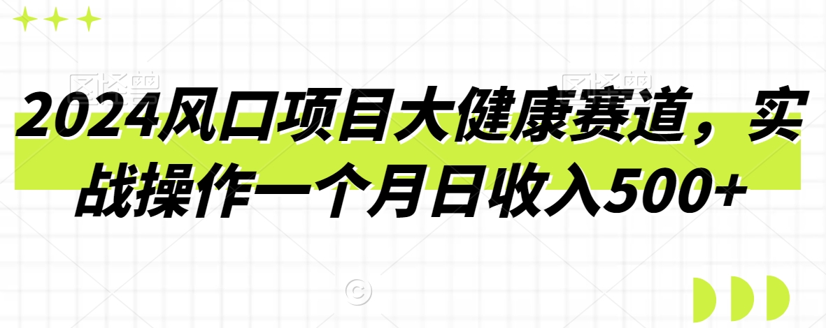 风口项目大健康赛道,实战操作一个月日收入500+-冒泡网