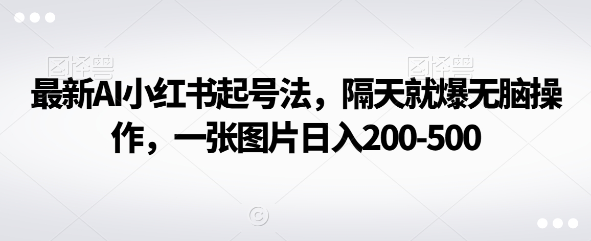 最新AI小红书起号法，隔天就爆无脑操作，一张图片日入200-500-冒泡网