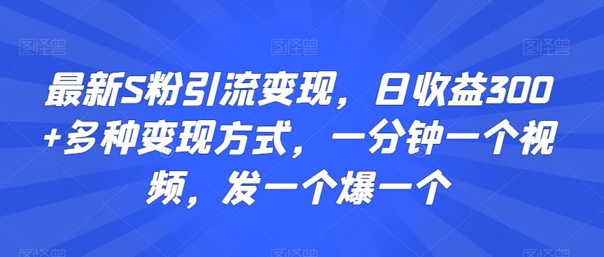 最新S粉引流变现,日收益300+多种变现方式,一分钟一个视频,发一个爆一个【揭秘】-冒泡网