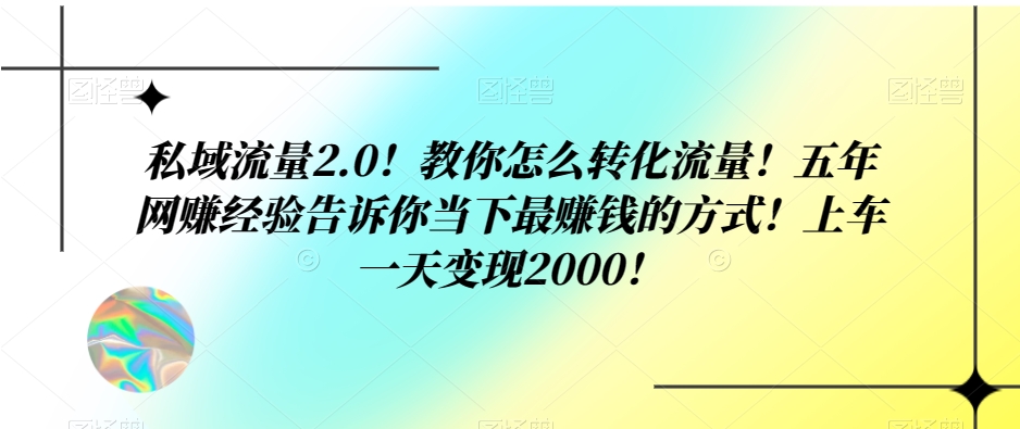 私域流量2.0!教你怎么转化流量!五年网创经验告诉你当下最赚钱的方式!上车一天变现2000!-冒泡网