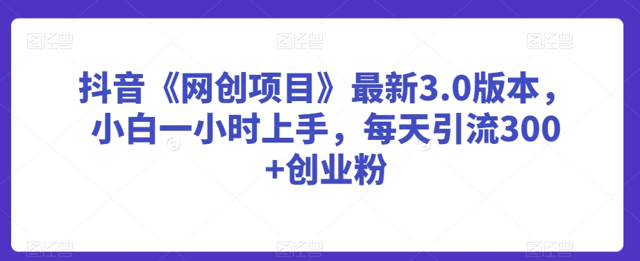 抖音《网创项目》最新3.0版本,小白一小时上手,每天引流300+创业粉【揭秘】-冒泡网