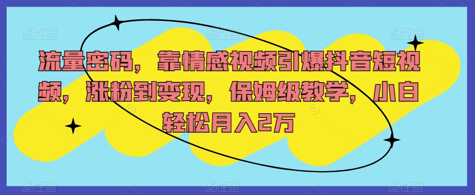 流量密码，靠情感视频引爆抖音短视频，涨粉到变现，保姆级教学，小白轻松月入2万【揭秘】-冒泡网