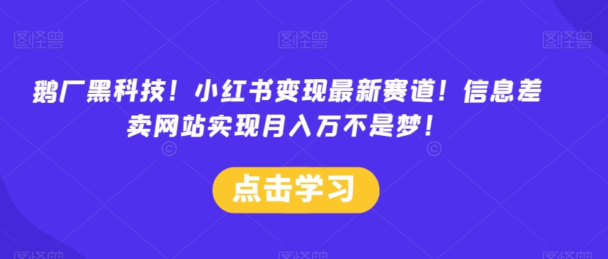 鹅厂黑科技！小红书变现最新赛道！信息差卖网站实现月入万不是梦！-冒泡网