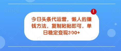 今日头条代运营，无需自己运营，每天花费十秒钟发布视频，单日稳定变现3张【揭秘】-冒泡网