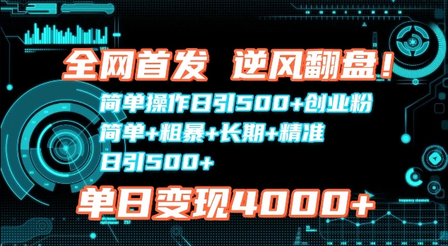 全网首发，简单操作日引500+创业粉，简单+粗暴+长期+精准-冒泡网