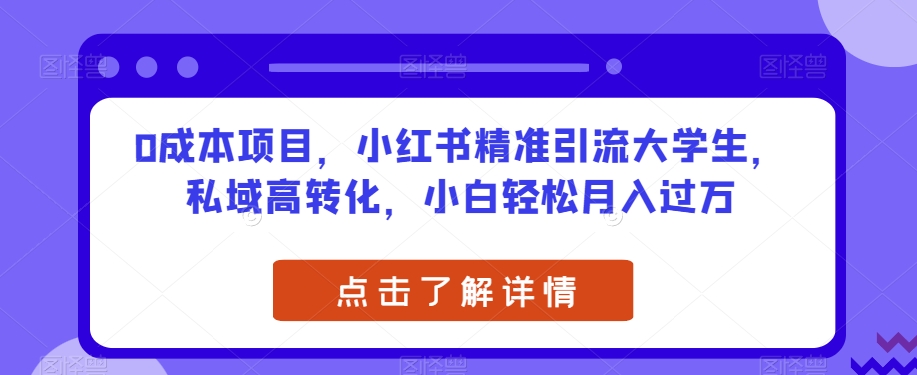 0成本项目，小红书精准引流大学生，私域高转化，小白轻松月入过万【揭秘】-冒泡网