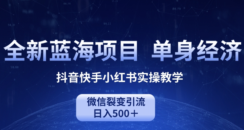全新蓝海项目，单身经济抖音快手小红书实操教学，微信裂变引流日入500＋-冒泡网
