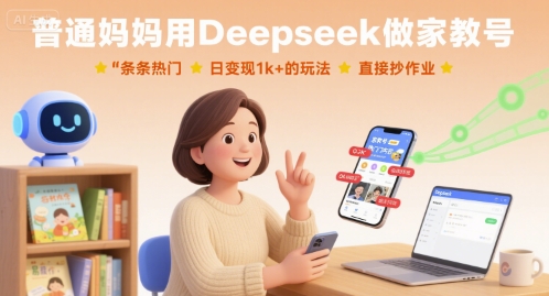 普通妈妈用Deepseek做家教号,条条热门,日变现1k+的玩法,直接抄作业-冒泡网