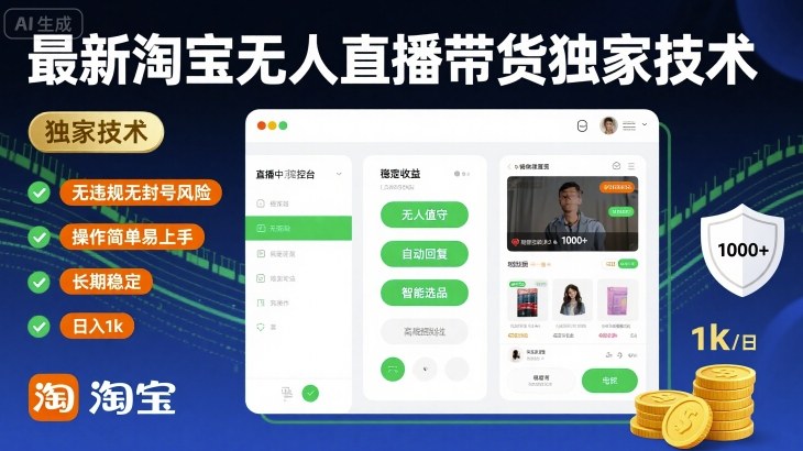 最新淘宝无人直播带货独家技术，无违规无封号风险，操作简单易上手，长期稳定日入1k【揭秘】-冒泡网