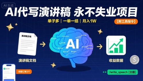 AI代写演讲稿,永不失业项目,单子多,一单一结,月入1W【附工具指令】-冒泡网