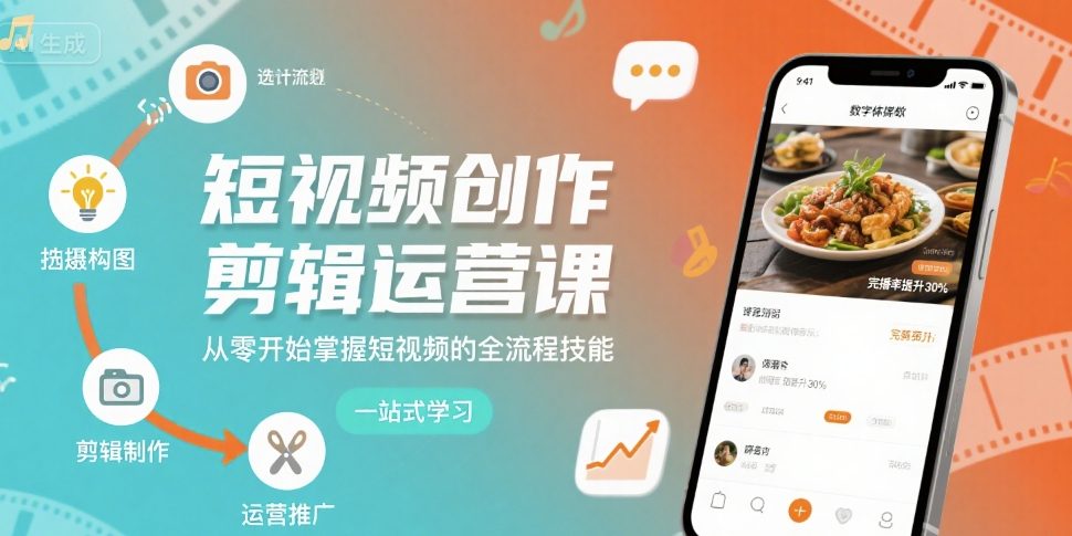 短视频创作剪辑运营课,从零开始掌握短视频的全流程技能-冒泡网