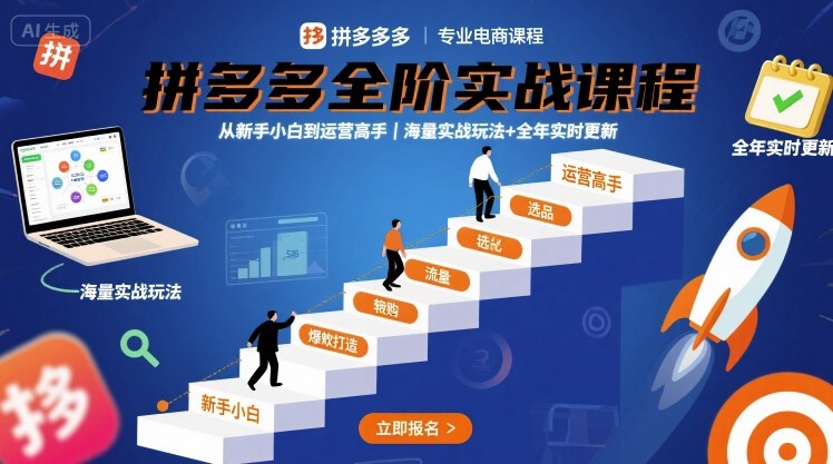 拼多多全阶实战课程,从新手小白到运营高手,海量实战玩法+全年实时更新【2025年9月更新】-冒泡网